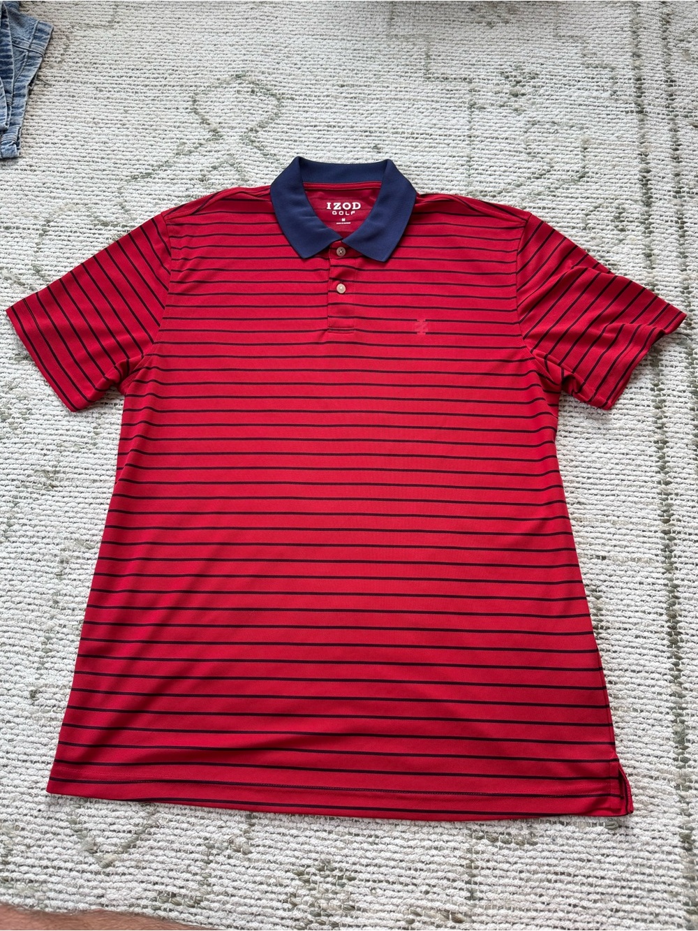 IZOD Golf Polo Shirt Red Navy Blue Striped Mens Size Medium M